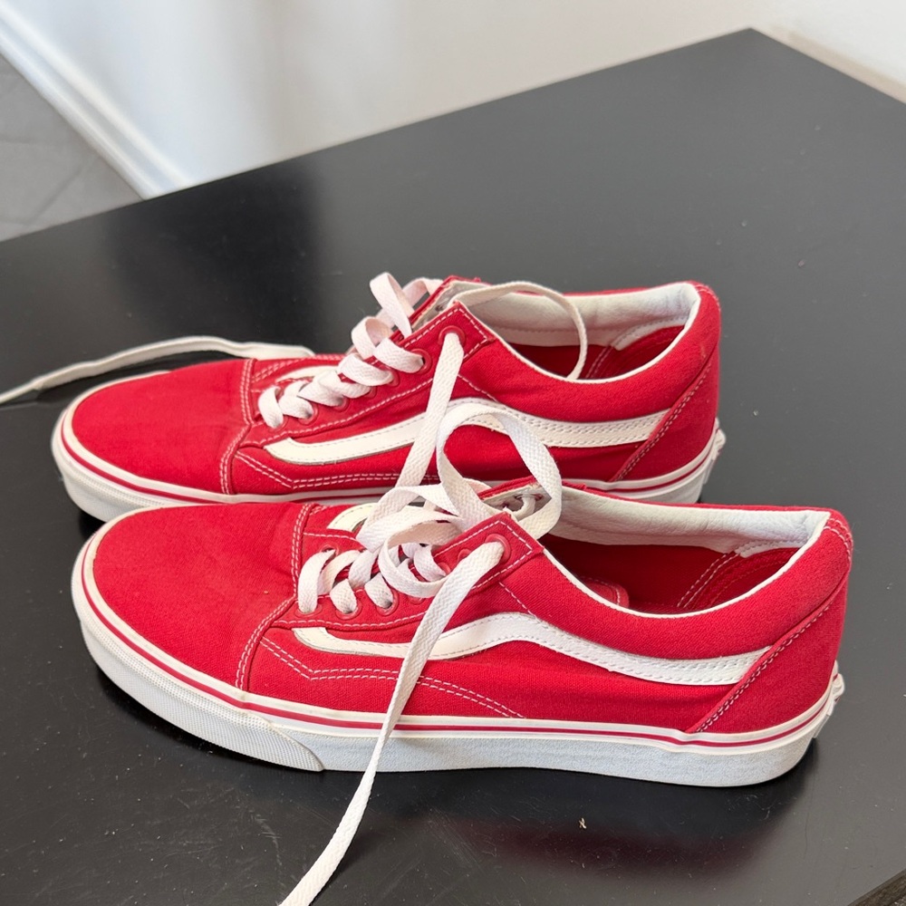 Vans Red Low-Top Canvas Sneakers with White Stripe